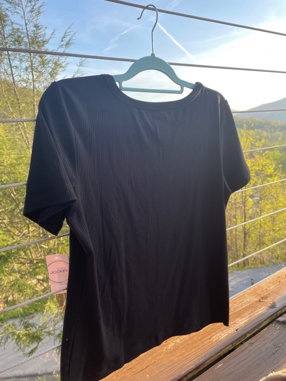 Jockey Black Ribbed Short Sleeve Crew Tee - L/G NEW